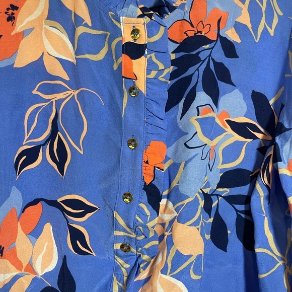 Talbots Vibrant Floral Blouse in Blue and Orange - Picture 4 of 7